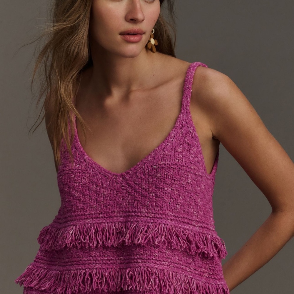 Anthropologie Fringe Knit Crop Top